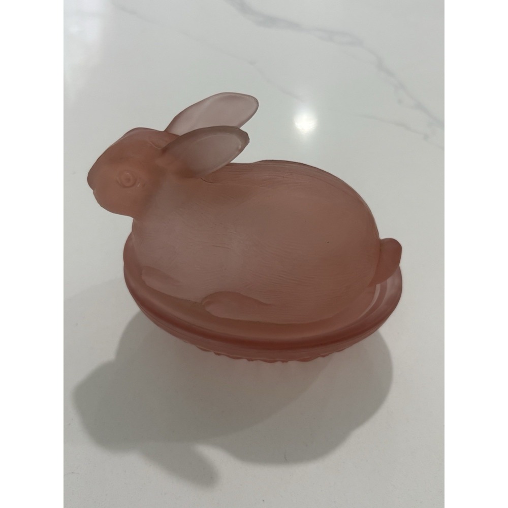Vintage Pink Satin Glass Bunny Covered Dish